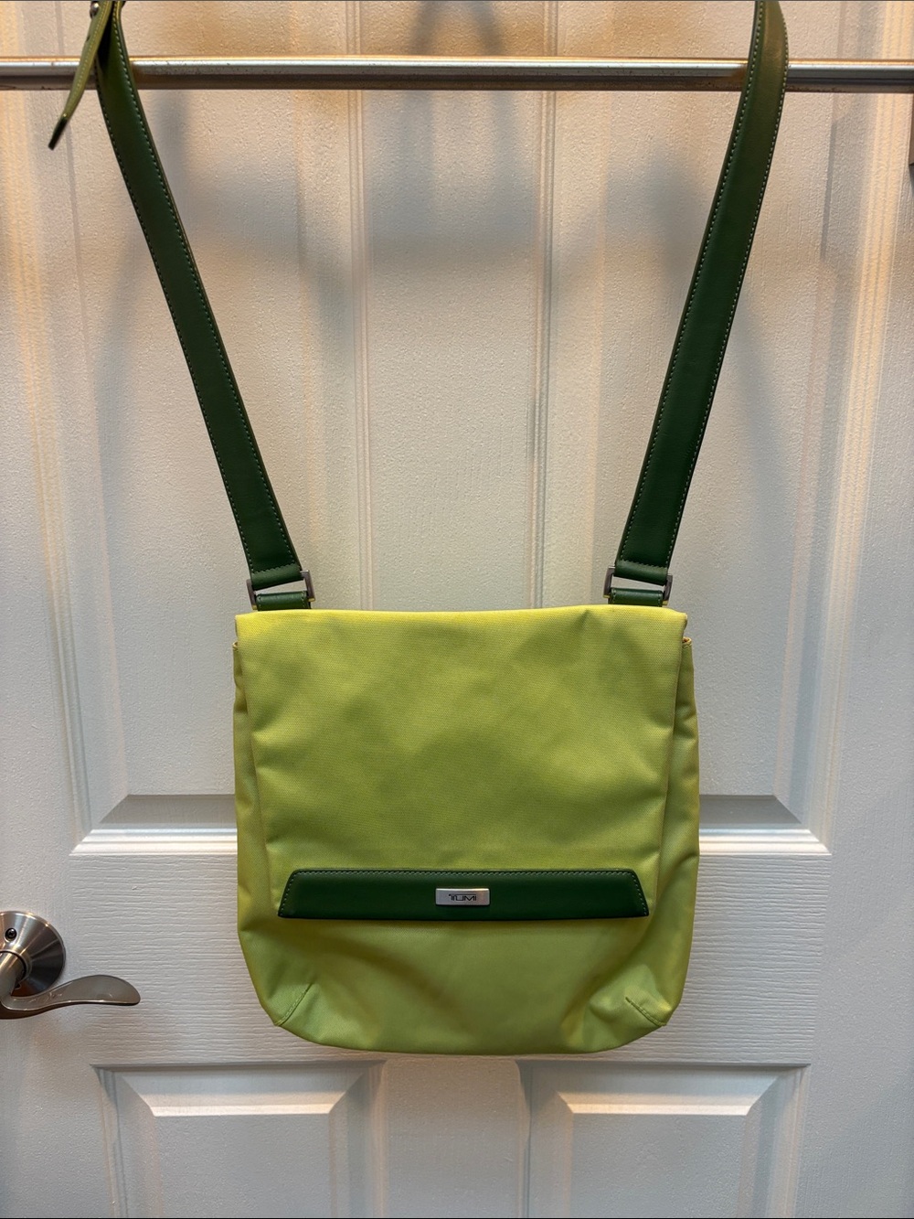 Tumi Lime Green Crossbody Bag with Dark Green Trim
